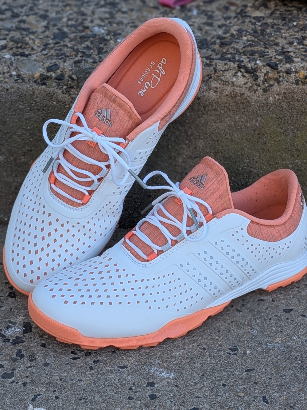 adidas Women's White and Coral Athletic Lace-Up Sneakers